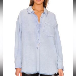 NWOT We The Free Smock Oxford Shirt Size L In Blue Arrow